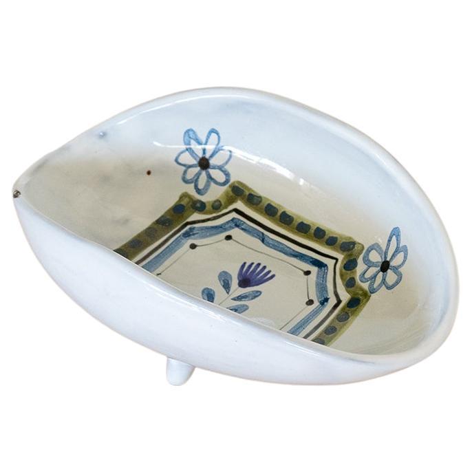 Roger Capron Painted Ceramic Dish with Flower Motif For Sale