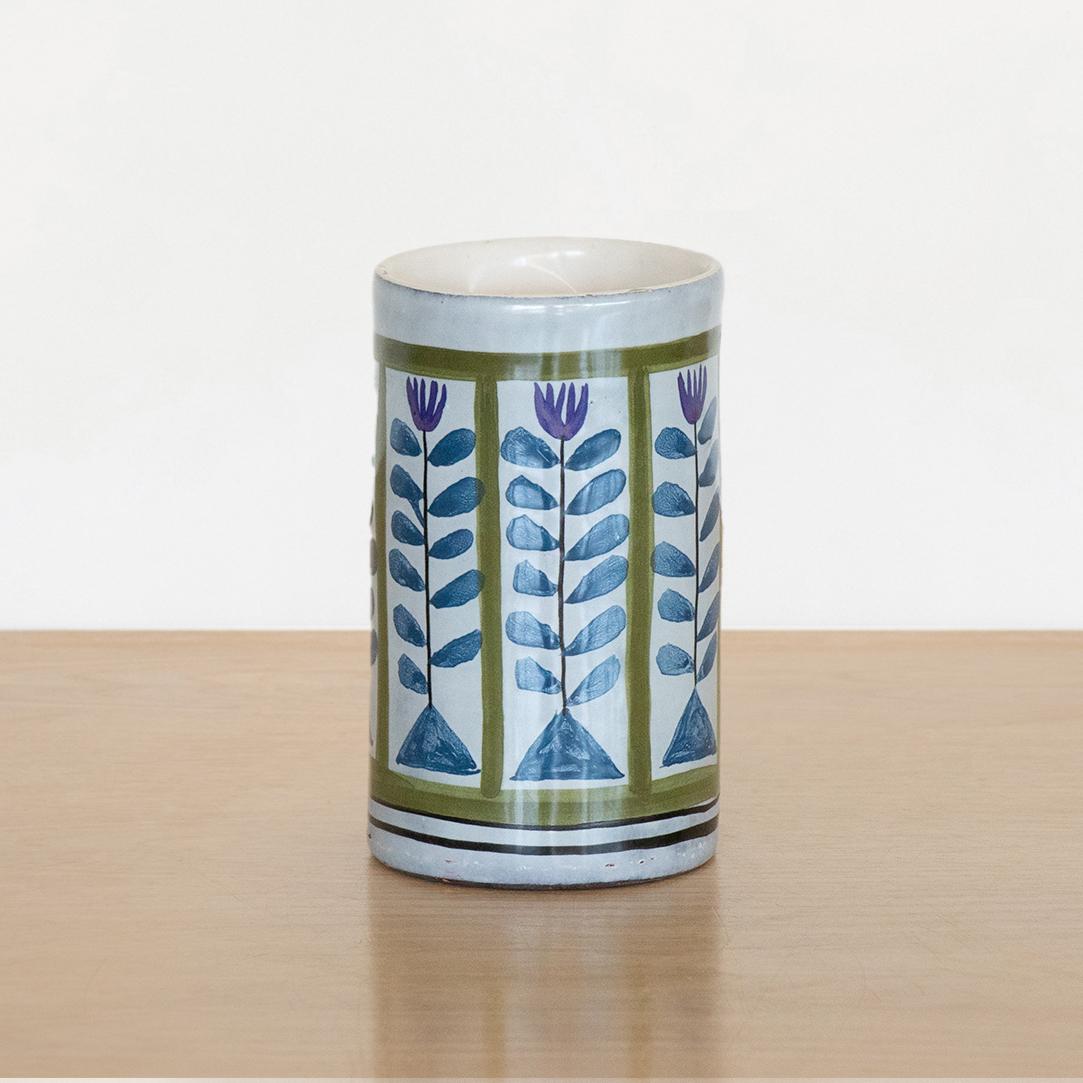 Mid-20th Century Roger Capron Painted Cup with Flower Motif For Sale