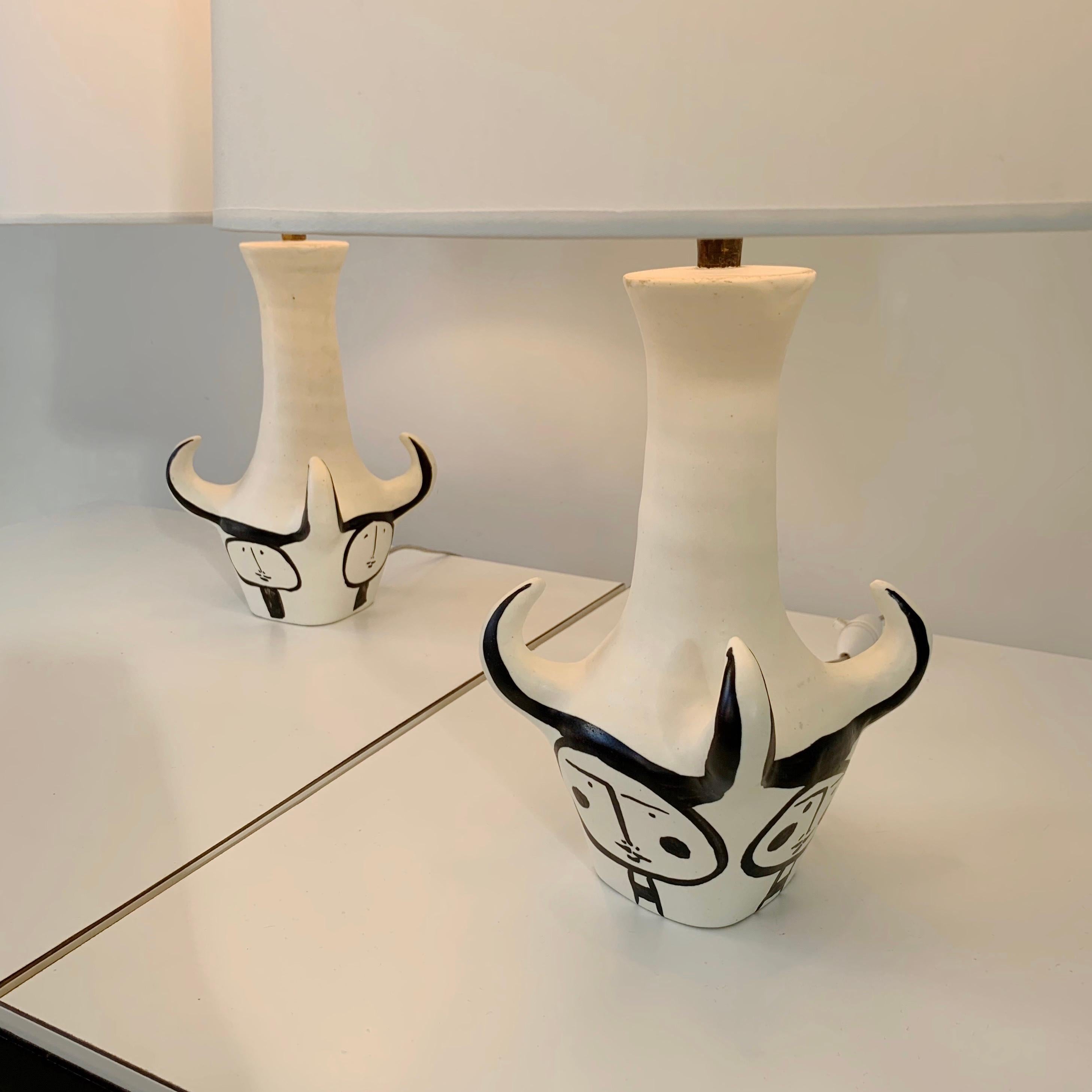  Roger Capron Paire de 4 lampes de table en céramique signées Horn , circa 1955, France. en vente 4