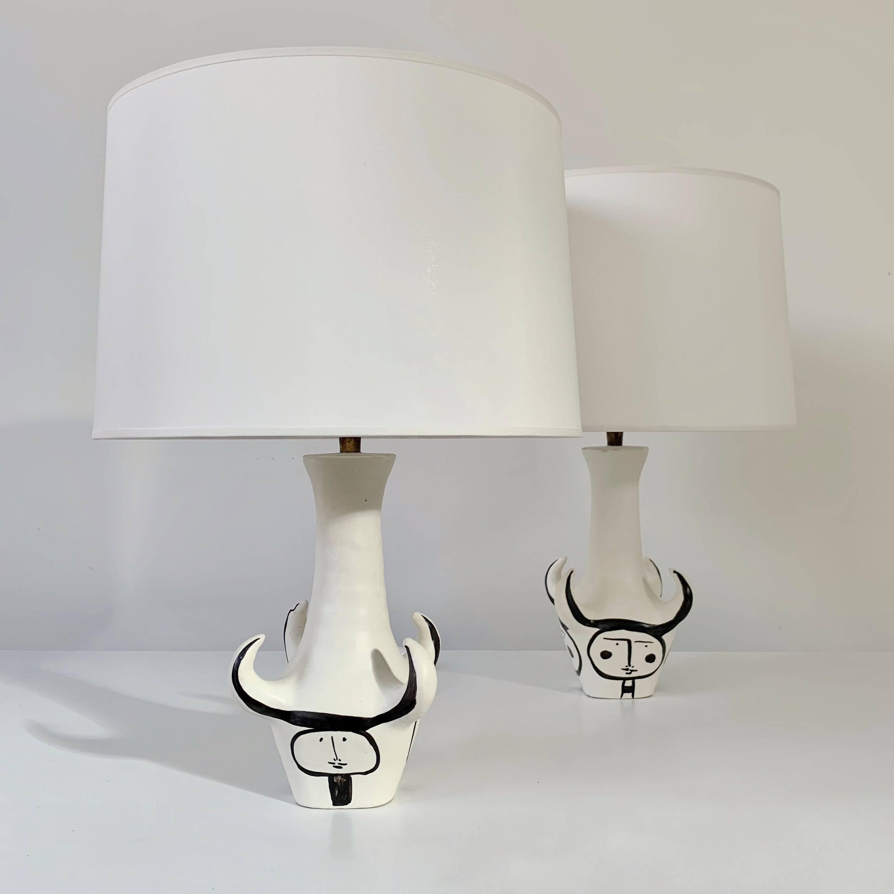Enameled  Roger Capron Pair Of 4 Horns Signed Ceramic Table Lamps , circa 1955, France. For Sale