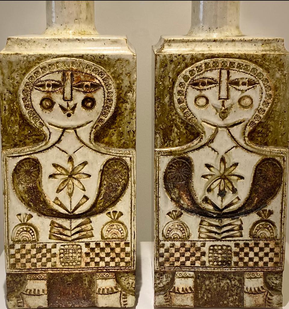 French Roger Capron Pair of Ceramic Lamps Vallauris France, 1960s For Sale