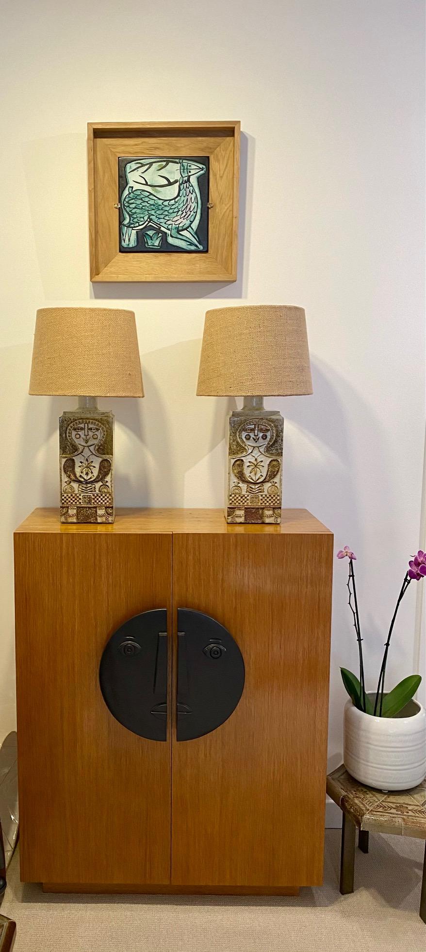 Mid-20th Century Roger Capron Pair of Ceramic Lamps Vallauris France, 1960s For Sale