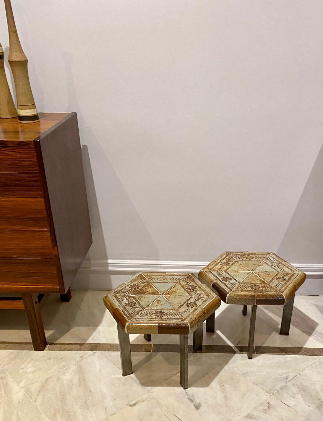 Roger Capron Pair of Small Ceramic Side Tables 1960s For Sale 1