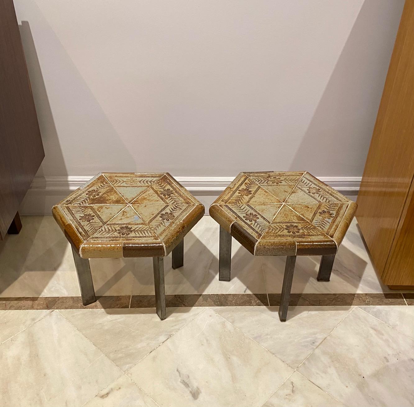 Roger Capron Pair of Small Ceramic Side Tables 1960s 2
