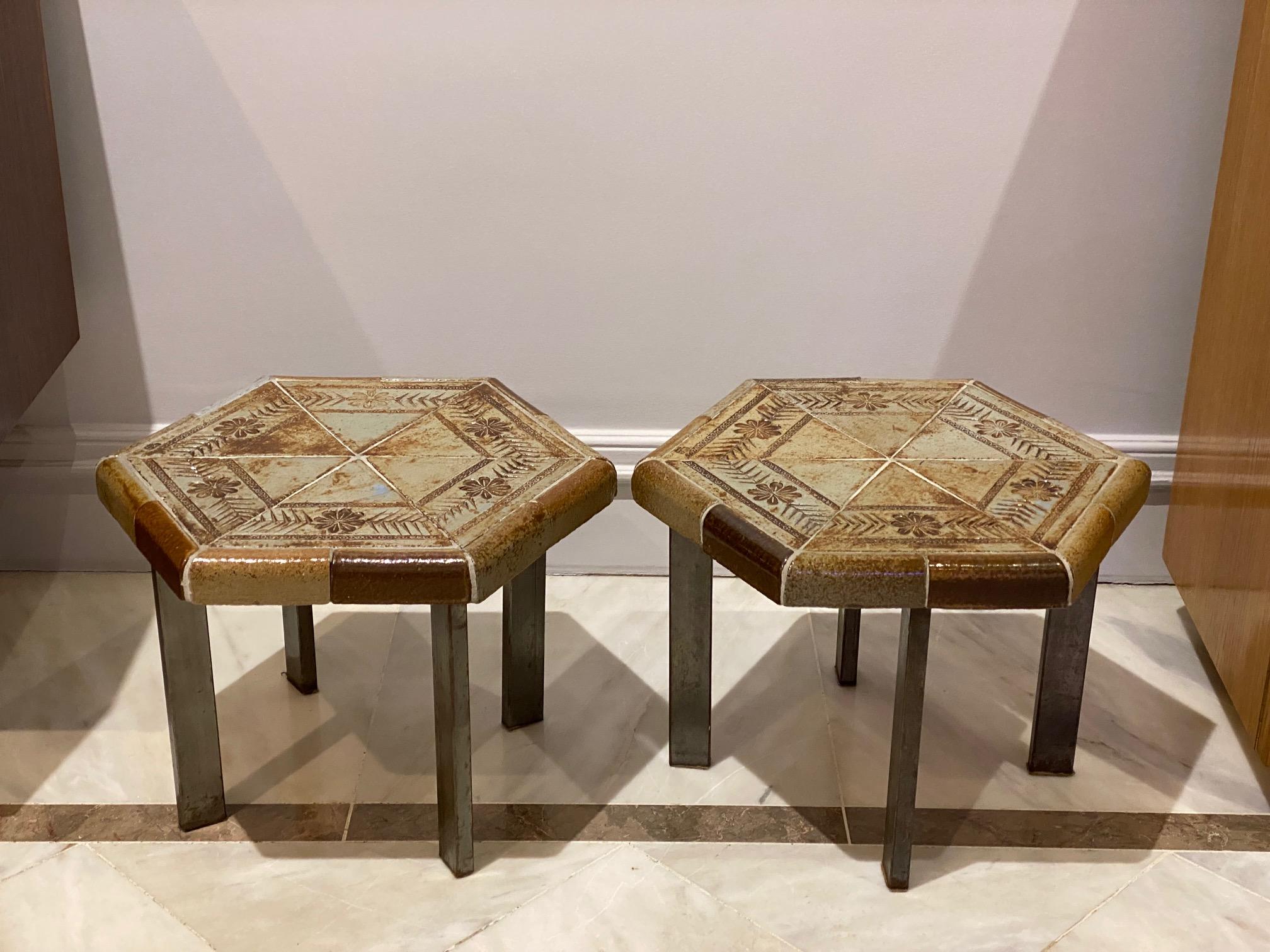 Roger Capron Pair of Small Ceramic Side Tables 1960s For Sale 3
