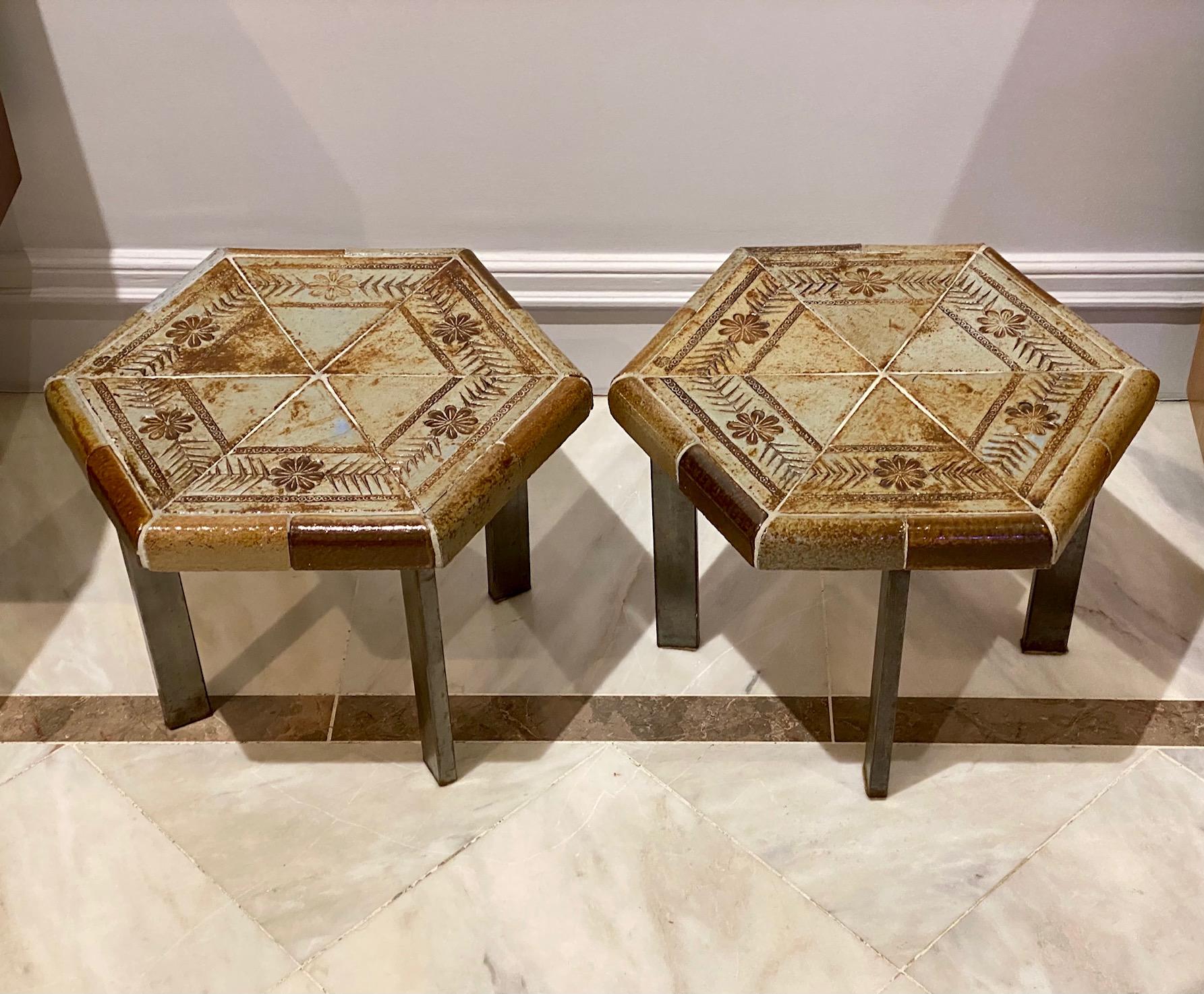 Roger Capron Pair of Small Ceramic Side Tables 1960s For Sale 4