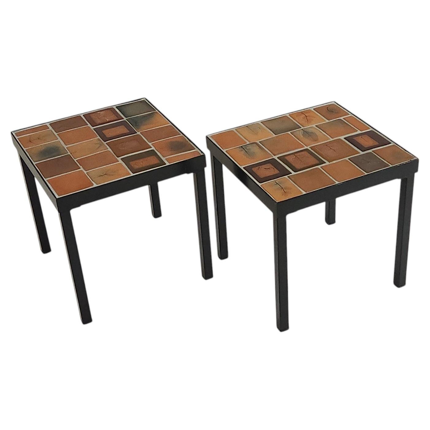 Roger Capron - Paire de petites tables d'appoint avec "Garrigue" et "Herbier" T en vente