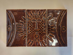 Roger Capron - Panel with 3 Ceramic Glazed Tiles - SUN - 1970's