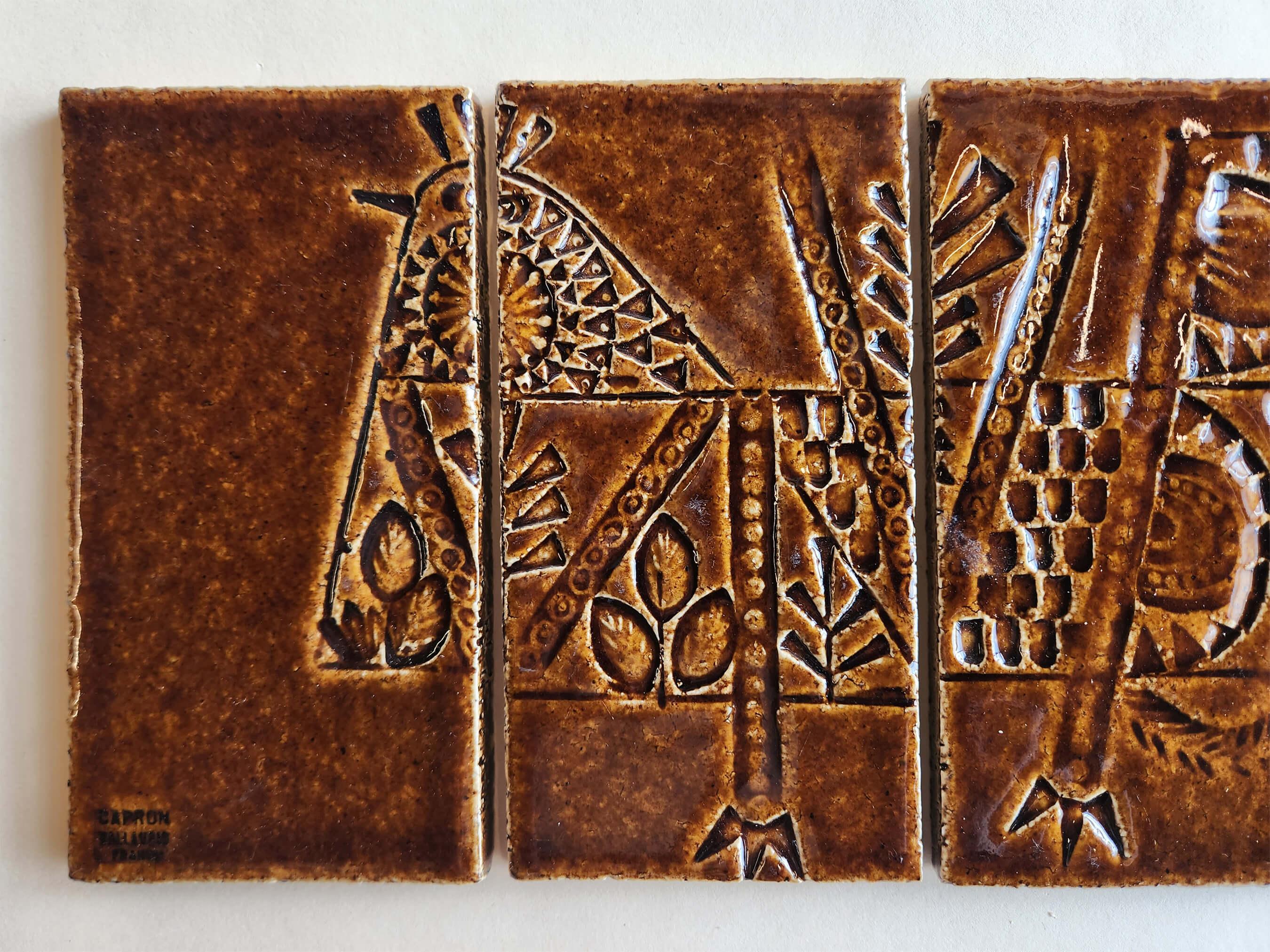 Roger Capron - Pannello con 5 piastrelle di ceramica - BIRD In condizioni ottime in vendita a Stratford, CT