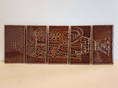 Roger Capron - Panel with 5 Ceramic Tiles - FISH 2