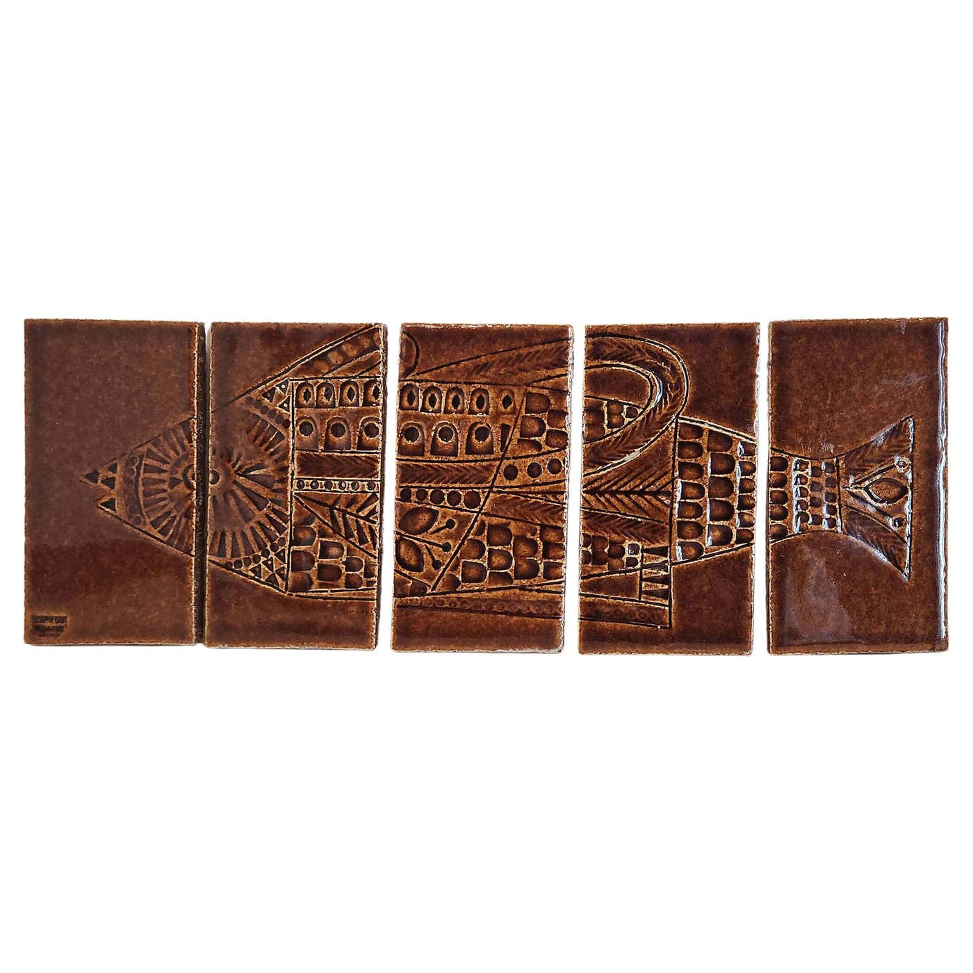 Roger Capron Panel with 5 Ceramic Tiles - FISH 2 For Sale at 1stDibs