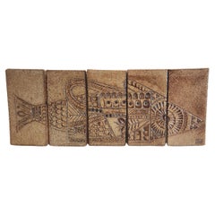 Roger Capron Panel with 5 Ceramic Tiles - FISH 3