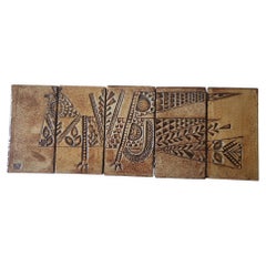 Roger Capron - Panel with 5 Glazed Ceramic Tiles - Bird