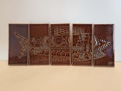 Roger Capron - Panel with 5 Ceramic Tiles - FISH