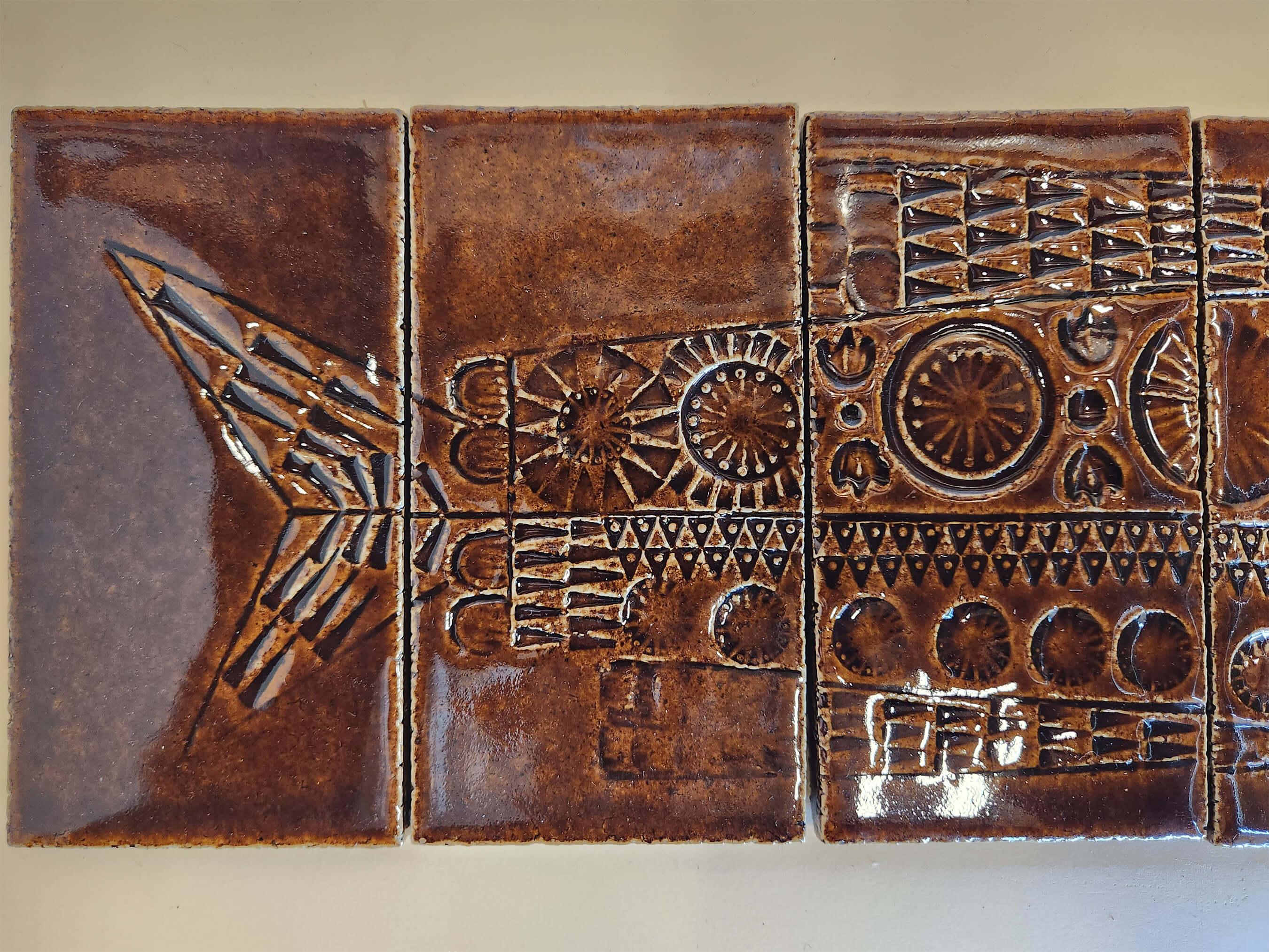 Roger Capron - Panel with 5 Ceramic Tiles - FISH In Excellent Condition In Stratford, CT