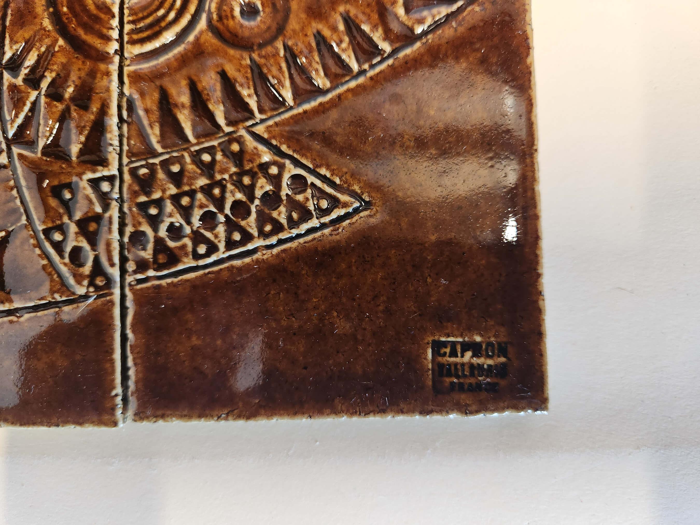 Roger Capron - Panel with 5 Ceramic Tiles - FISH 1