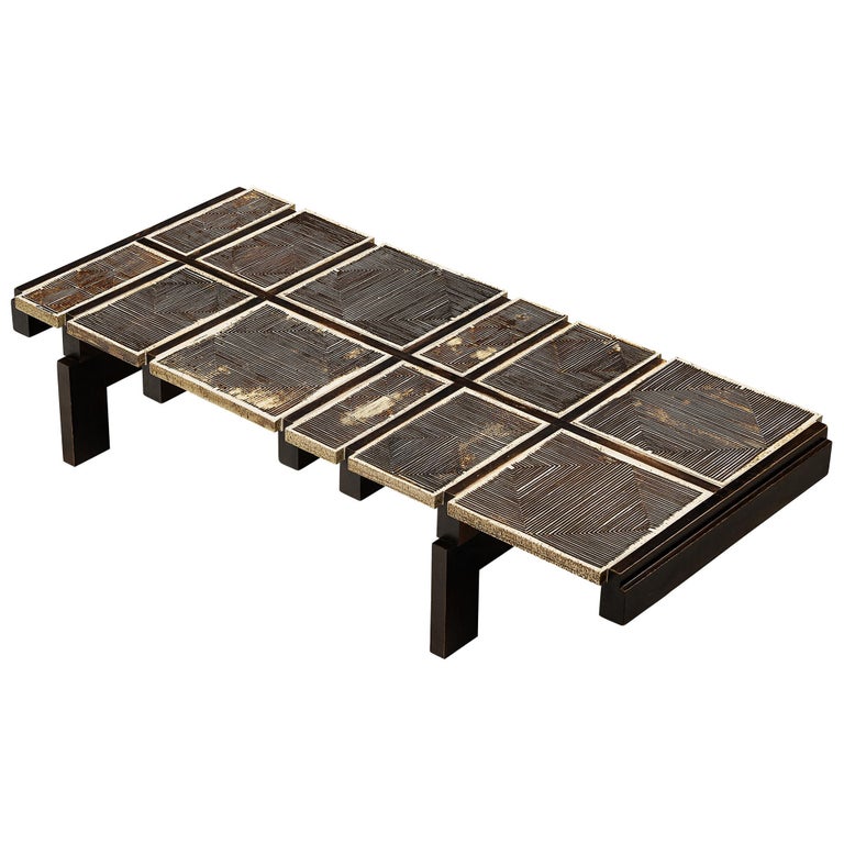 Roger Capron Rare 'Alouette' Coffee Table in Ceramic Tiles and Wood