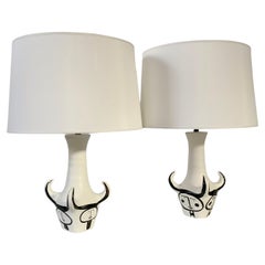 Roger Capron Rare Paire de 4 lampes de table en céramique signées Horn, c.1955 France.