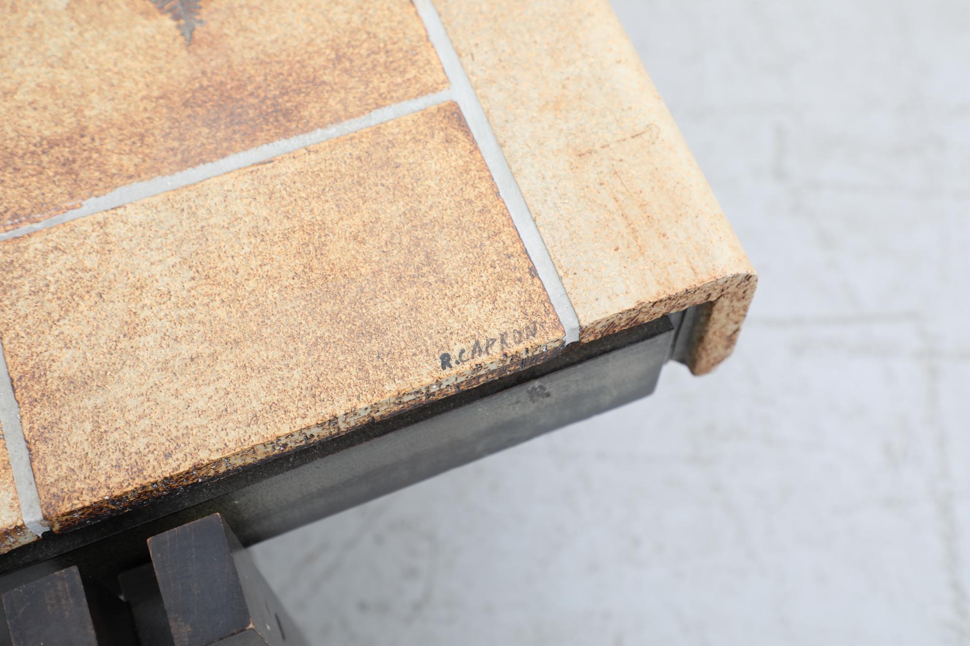 Roger Capron Table basse rectangulaire 'Garrigue' avec carreaux de céramique à feuilles pressées en vente 2