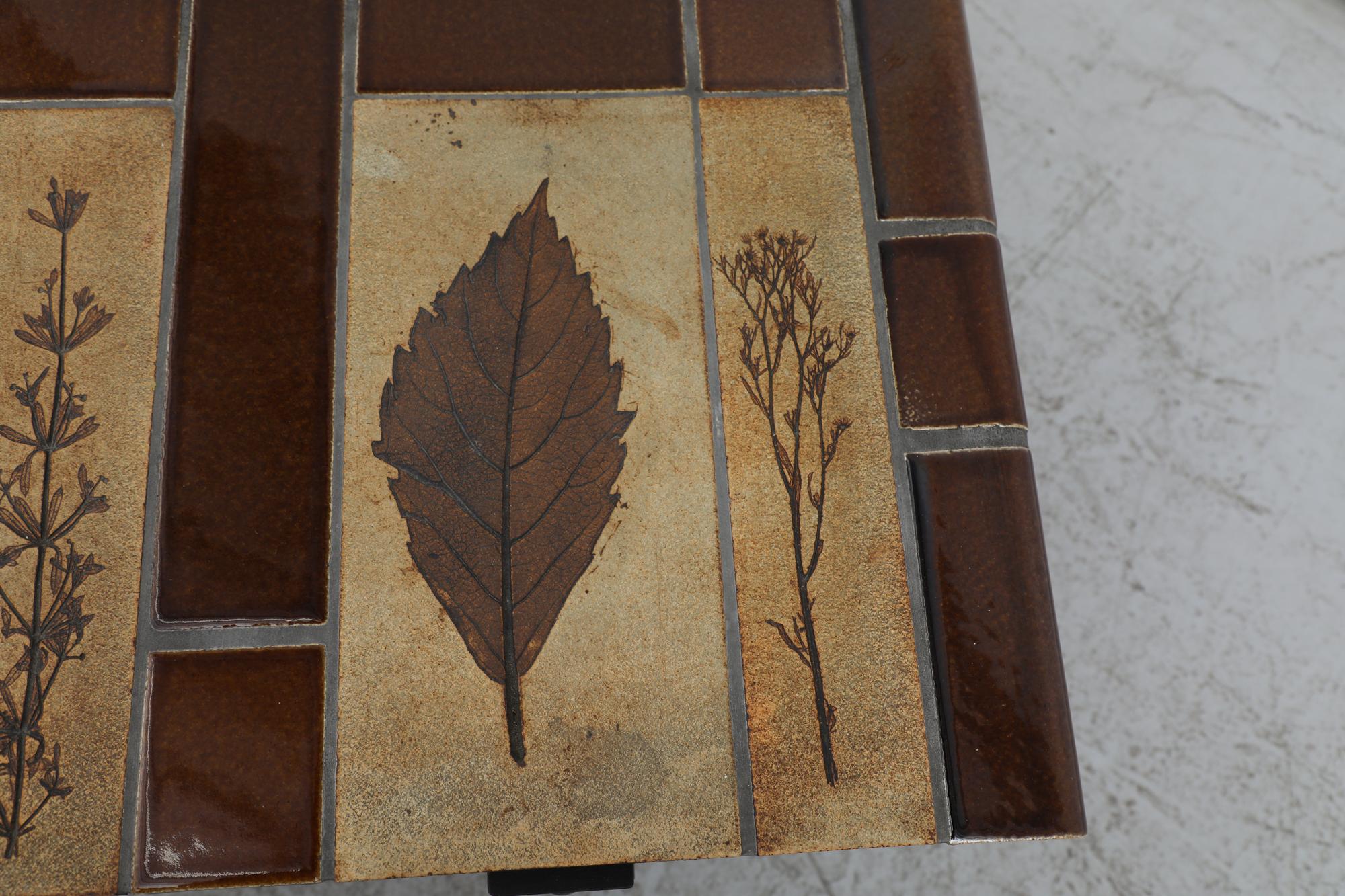 Roger Capron Brown Rectangular 'Garrigure' Coffee Table w/ Pressed Leaf Tiles 4