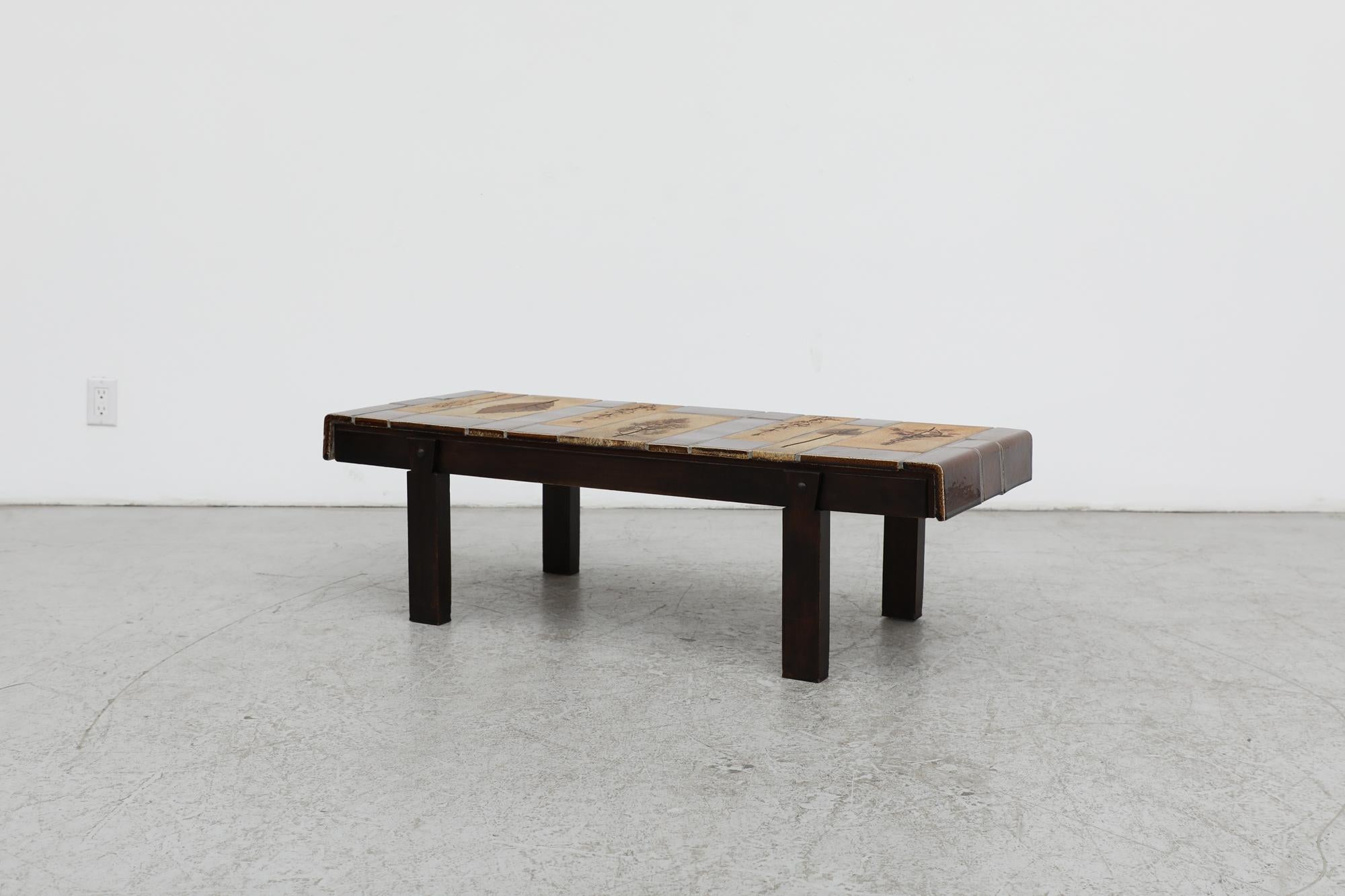 Roger Capron Brown Rectangular 'Garrigure' Coffee Table w/ Pressed Leaf Tiles In Good Condition In Los Angeles, CA