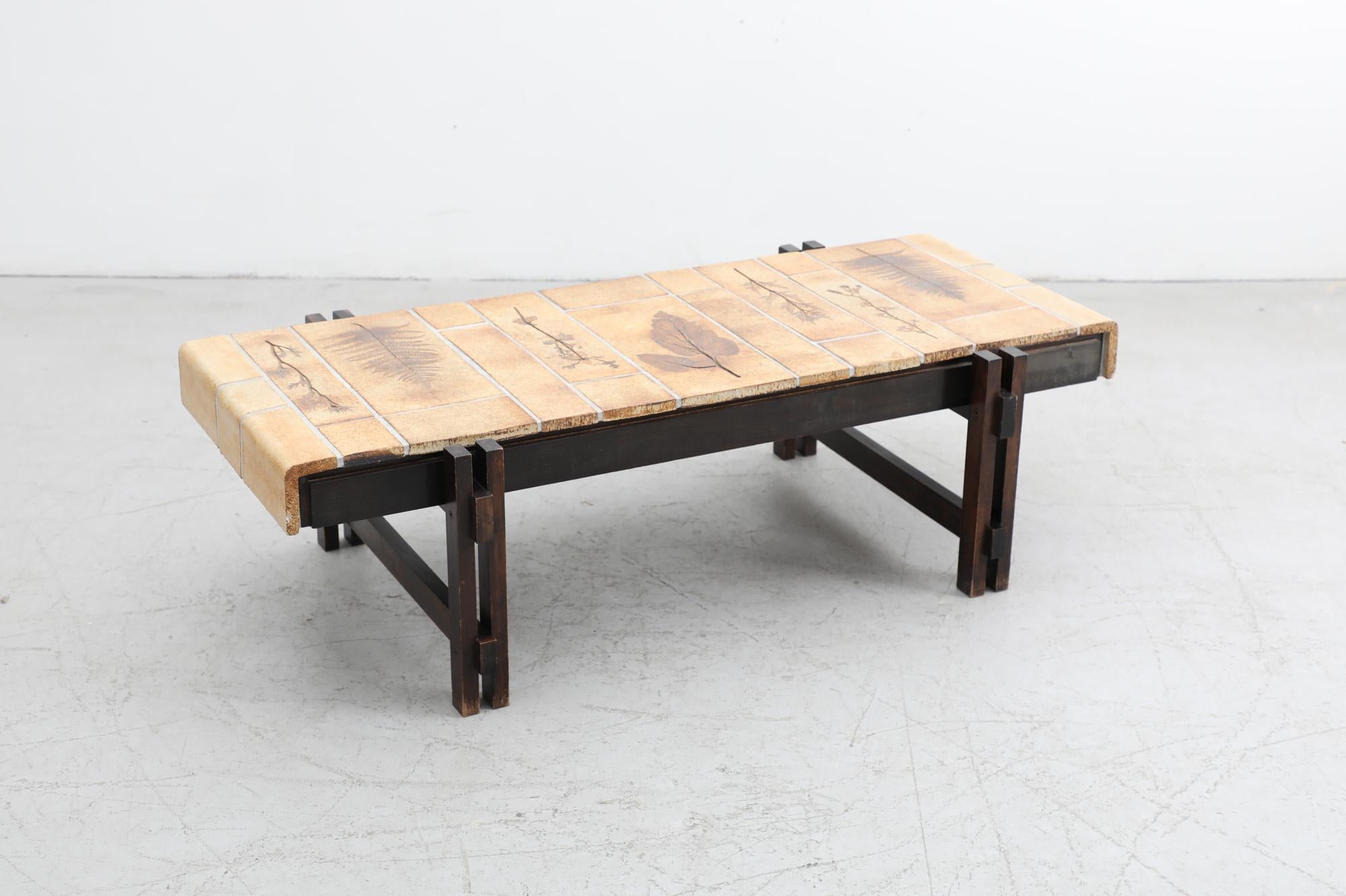 Mid-20th Century Roger Capron Rectangular 'Garrigue' Coffee Table w/ Pressed Leaf Ceramaic Tiles For Sale
