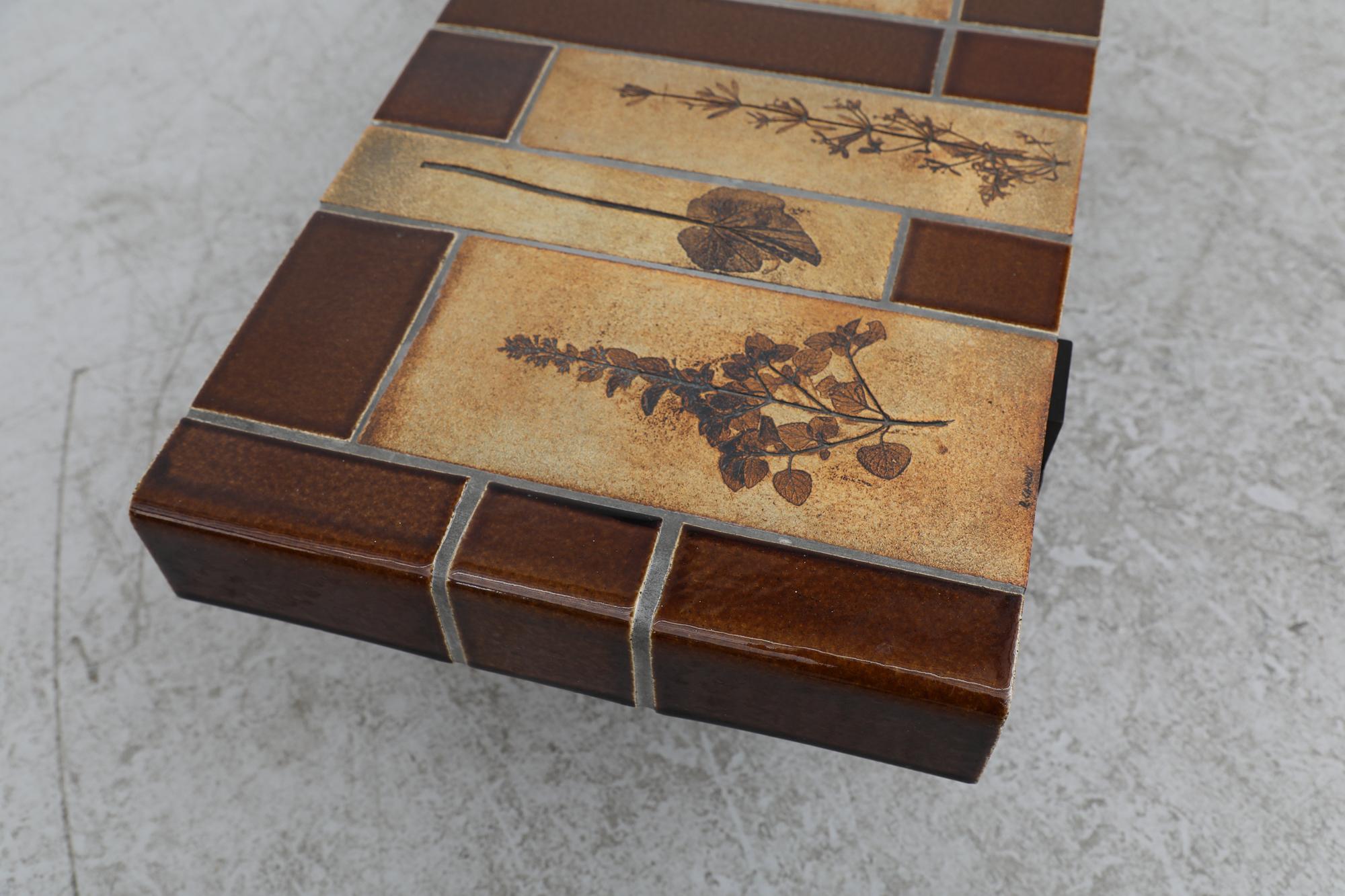 Roger Capron Brown Rectangular 'Garrigure' Coffee Table w/ Pressed Leaf Tiles 1