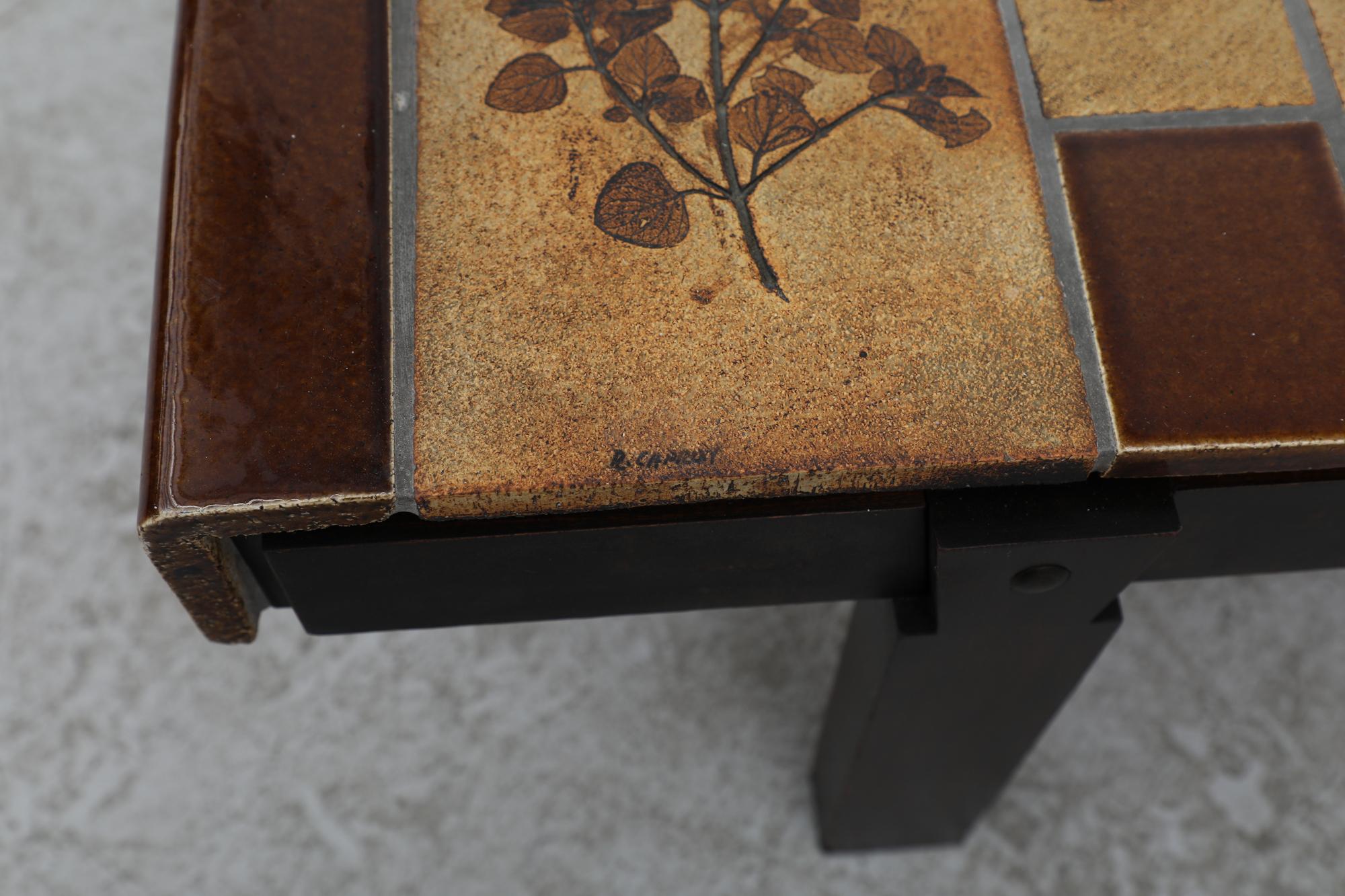 Roger Capron Brown Rectangular 'Garrigure' Coffee Table w/ Pressed Leaf Tiles 2
