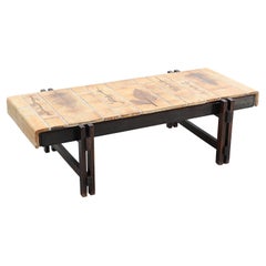 Roger Capron Table basse rectangulaire 'Garrigue' avec carreaux de céramique à feuilles pressées