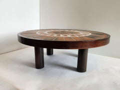 Roger Capron - Round Ceramic Coffee Table from the Herbier's Series on Wood Legs