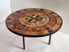 Roger Capron - Round Ceramic Coffee Table with Herbier tiles on Metal Frame