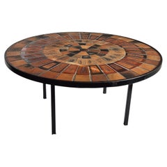 Roger Capron - Round Ceramic Coffee Table with Herbier tiles on Metal Frame