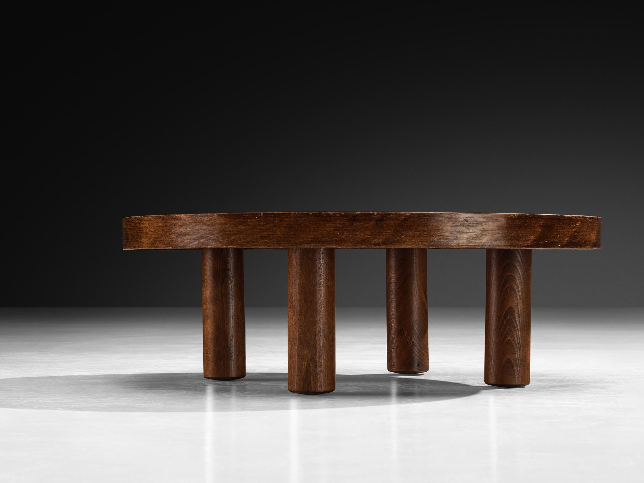 Roger Capron Round Coffee Table with Fauna Imprints in Ceramic and Wood in vendita 4