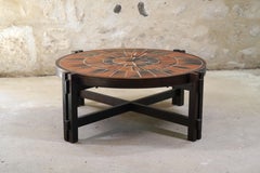 Roger Capron Round Coffee Table with Garrigue Tiles, France 1960s