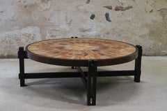 Roger Capron Round Coffee Table with Garrigue Tiles, France 1960s