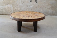 Roger Capron Round Coffee Table with Garrigue Tiles, France 1960s