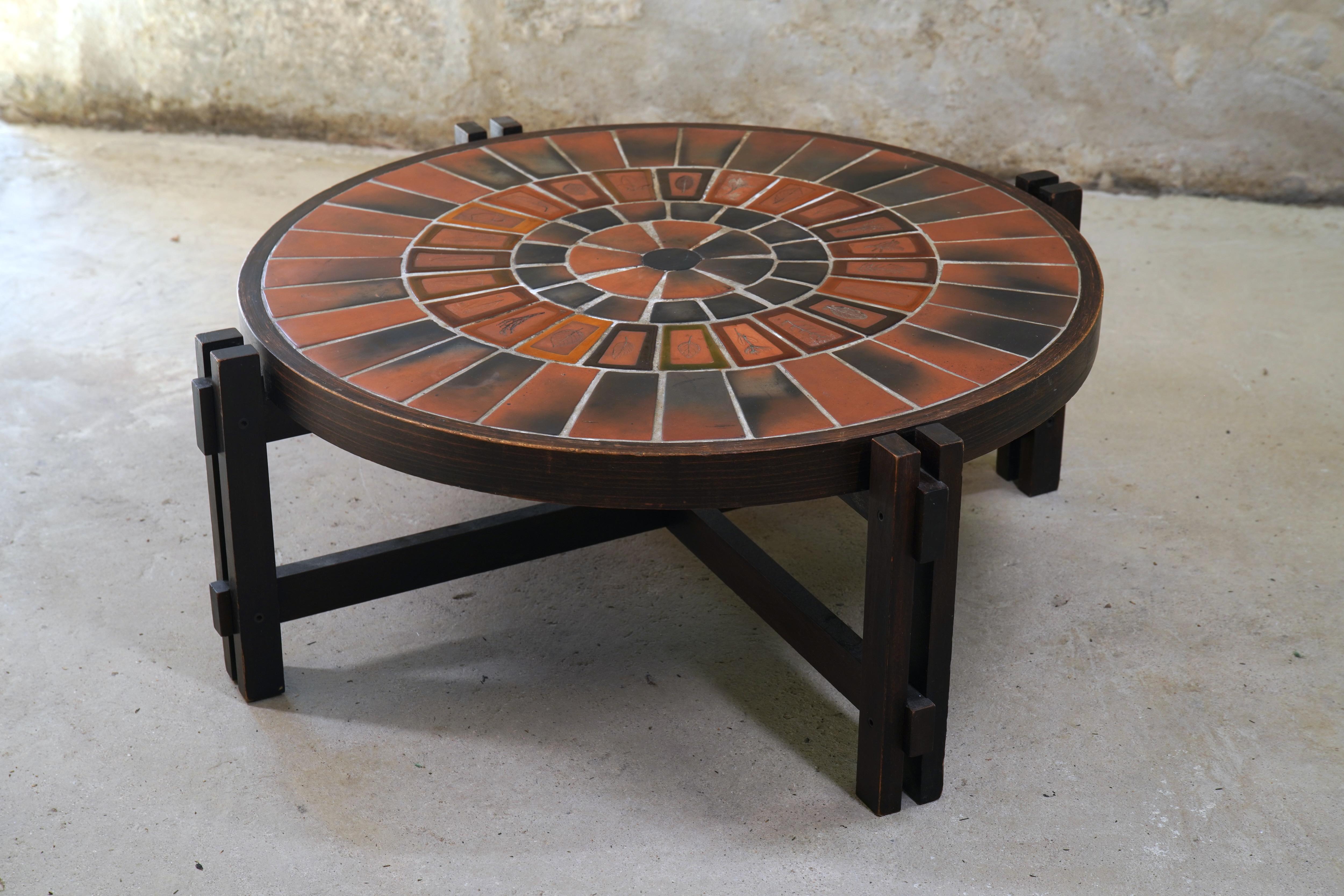 Mid-Century Modern Roger Capron Round Coffee Table with Garrigue Tiles, France 1960s