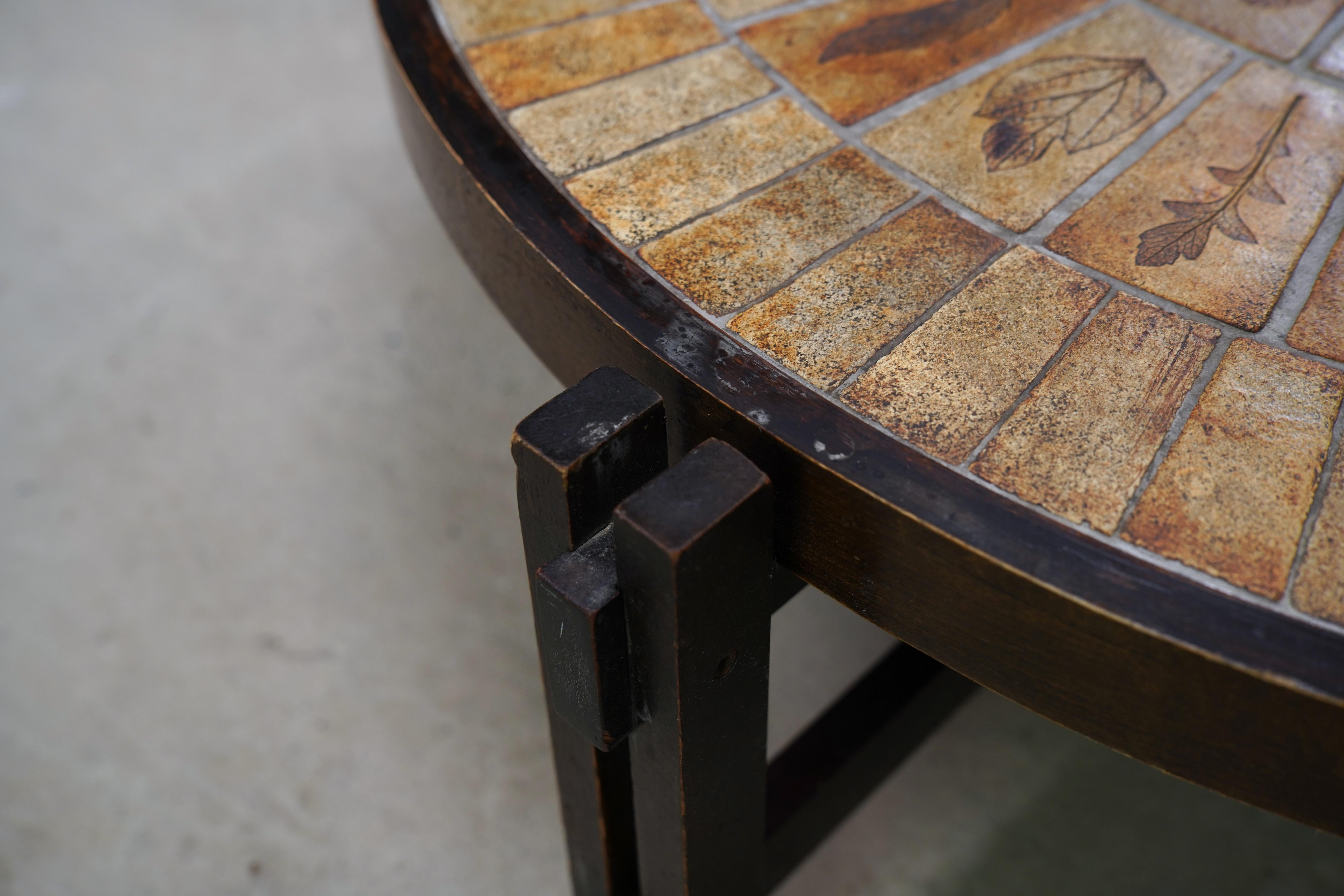 French Roger Capron Round Coffee Table with Garrigue Tiles, France 1960s