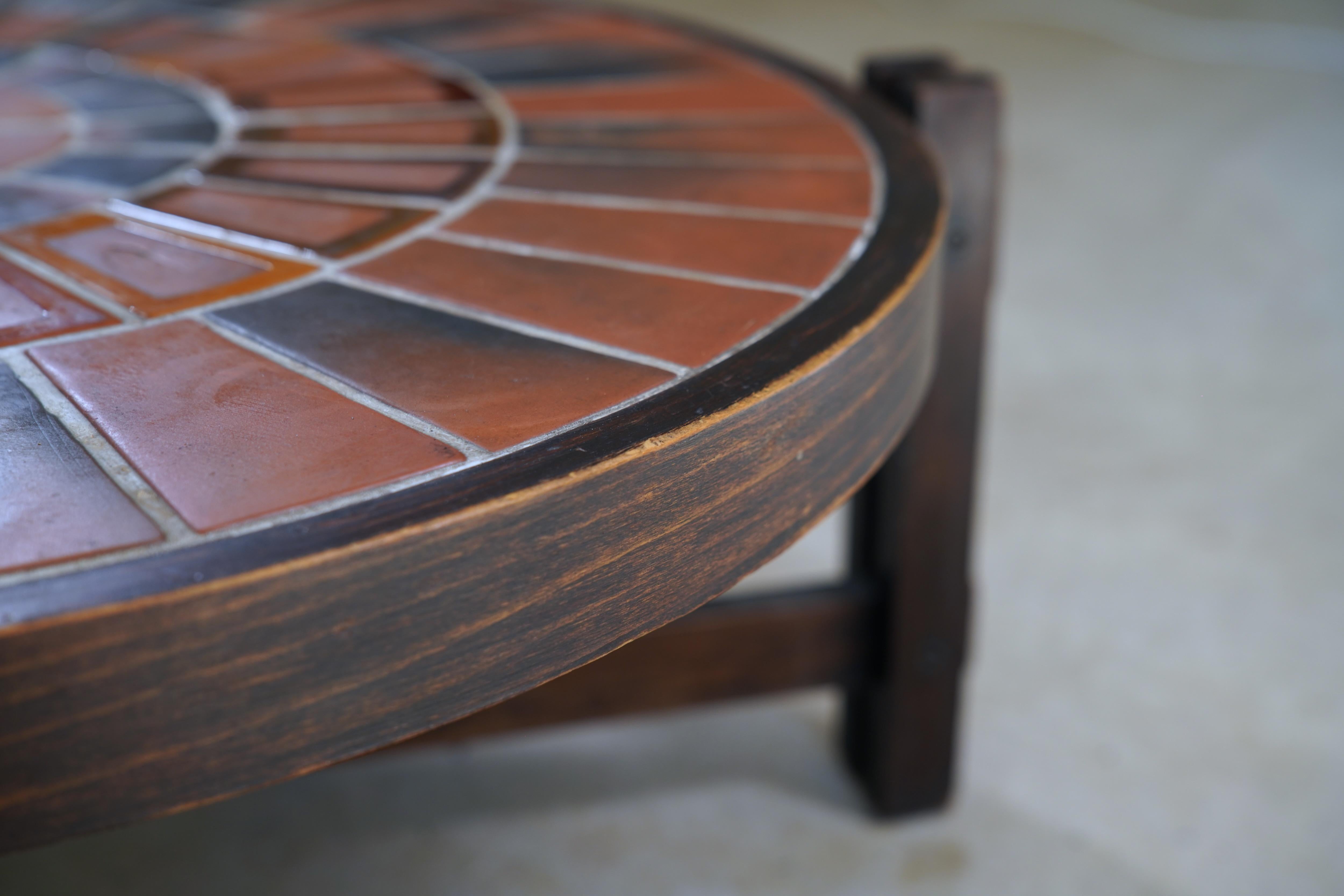 Glazed Roger Capron Round Coffee Table with Garrigue Tiles, France 1960s