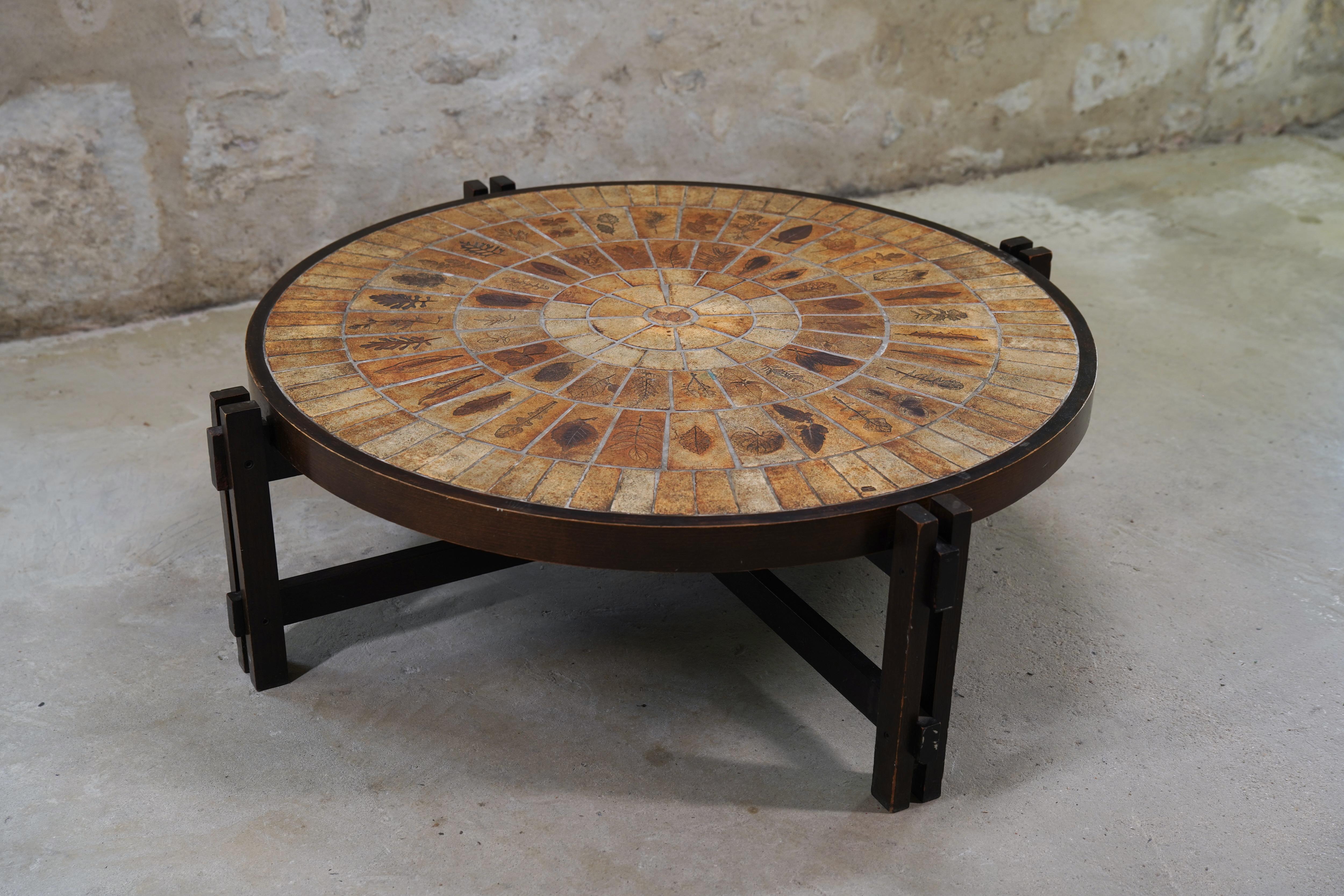 Glazed Roger Capron Round Coffee Table with Garrigue Tiles, France 1960s
