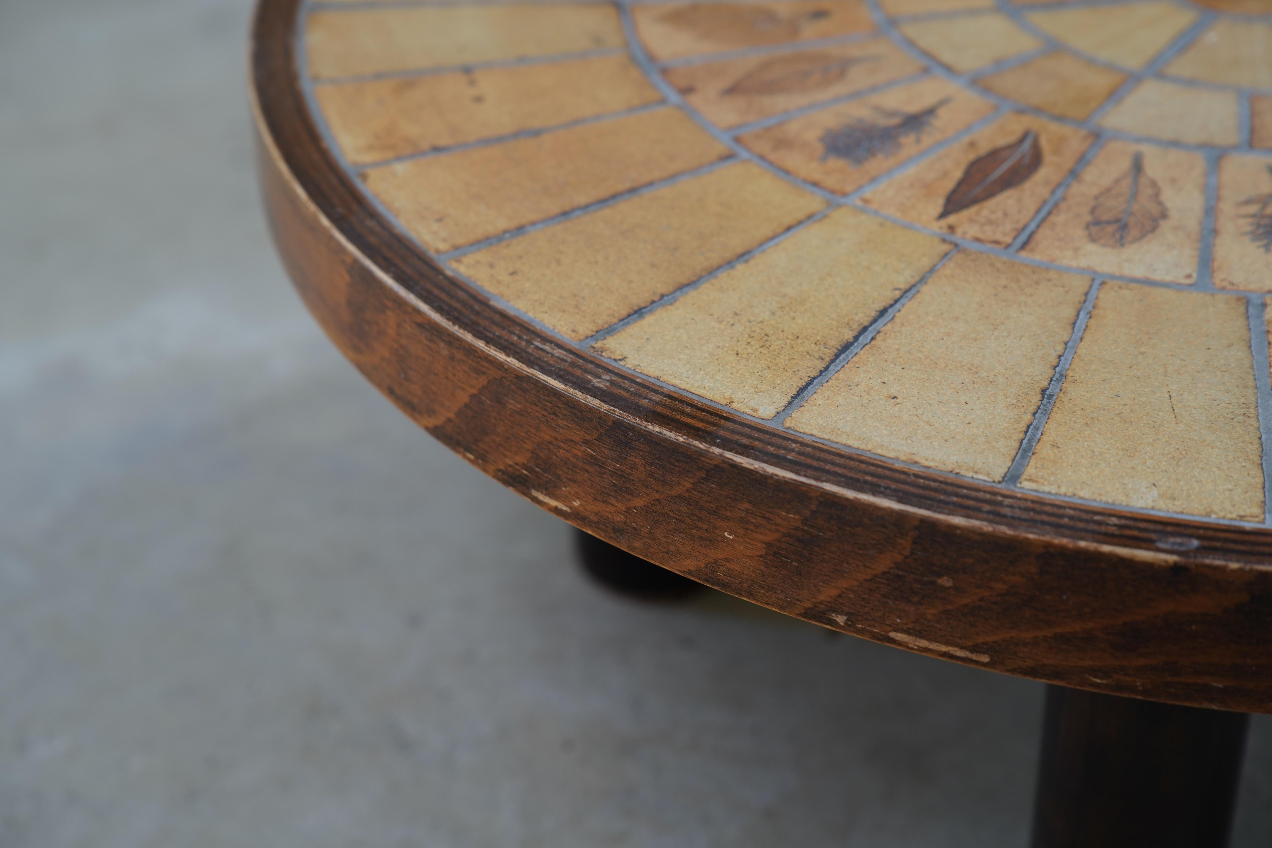 French Roger Capron Round Coffee Table with Garrigue Tiles, France 1960s For Sale