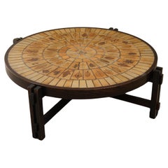 Roger Capron Round Coffee Table with Garrigue Tiles, France 1960s