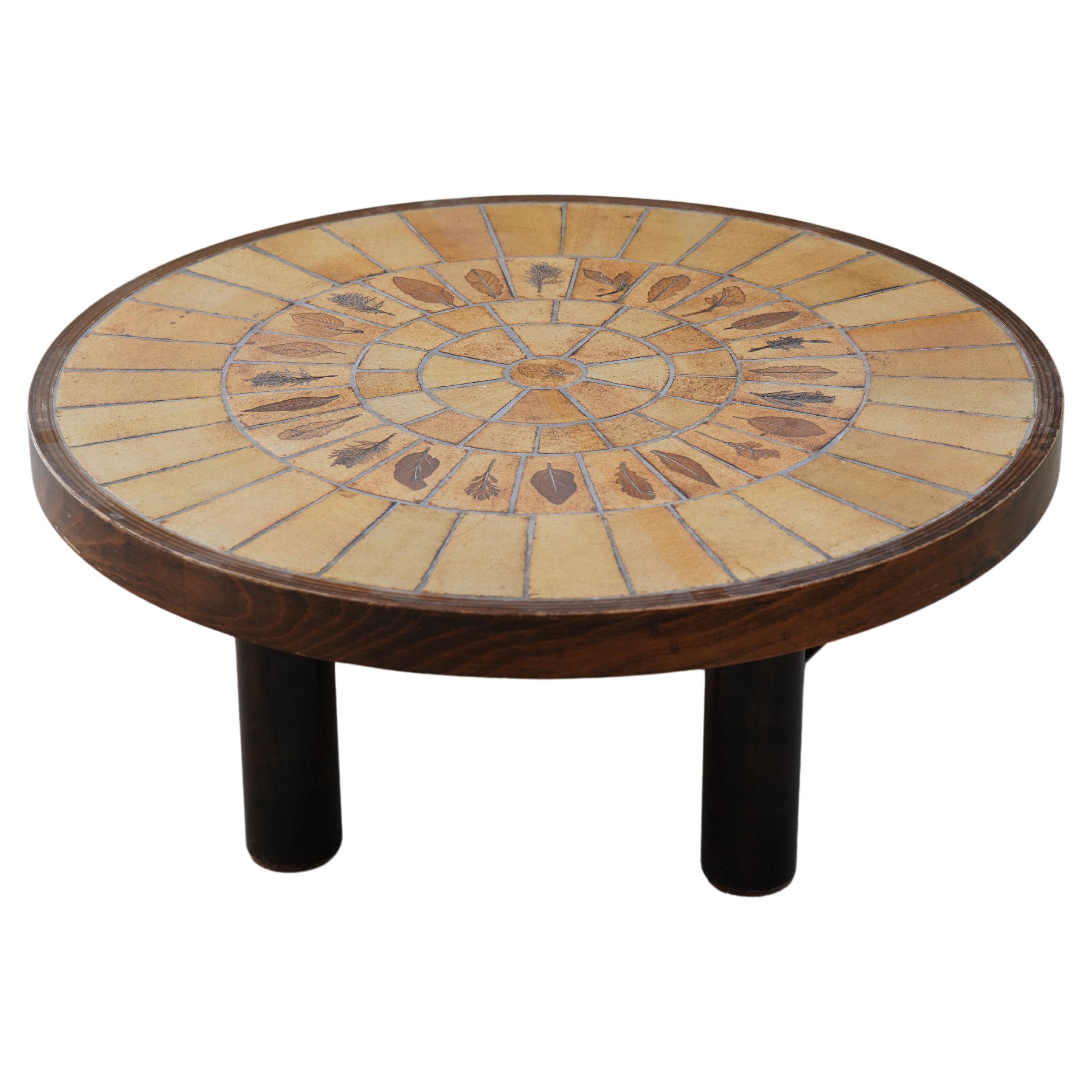Roger Capron Round Coffee Table with Garrigue Tiles, France 1960s For Sale