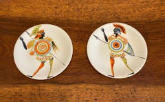 Roger Capron Lote de 2 Platos de Cerámica con Personajes Estilizados, Vallauris Años 50