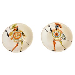 Roger Capron Set of 2 Ceramic Plates with Stylized Personnages, Vallauris 1950s