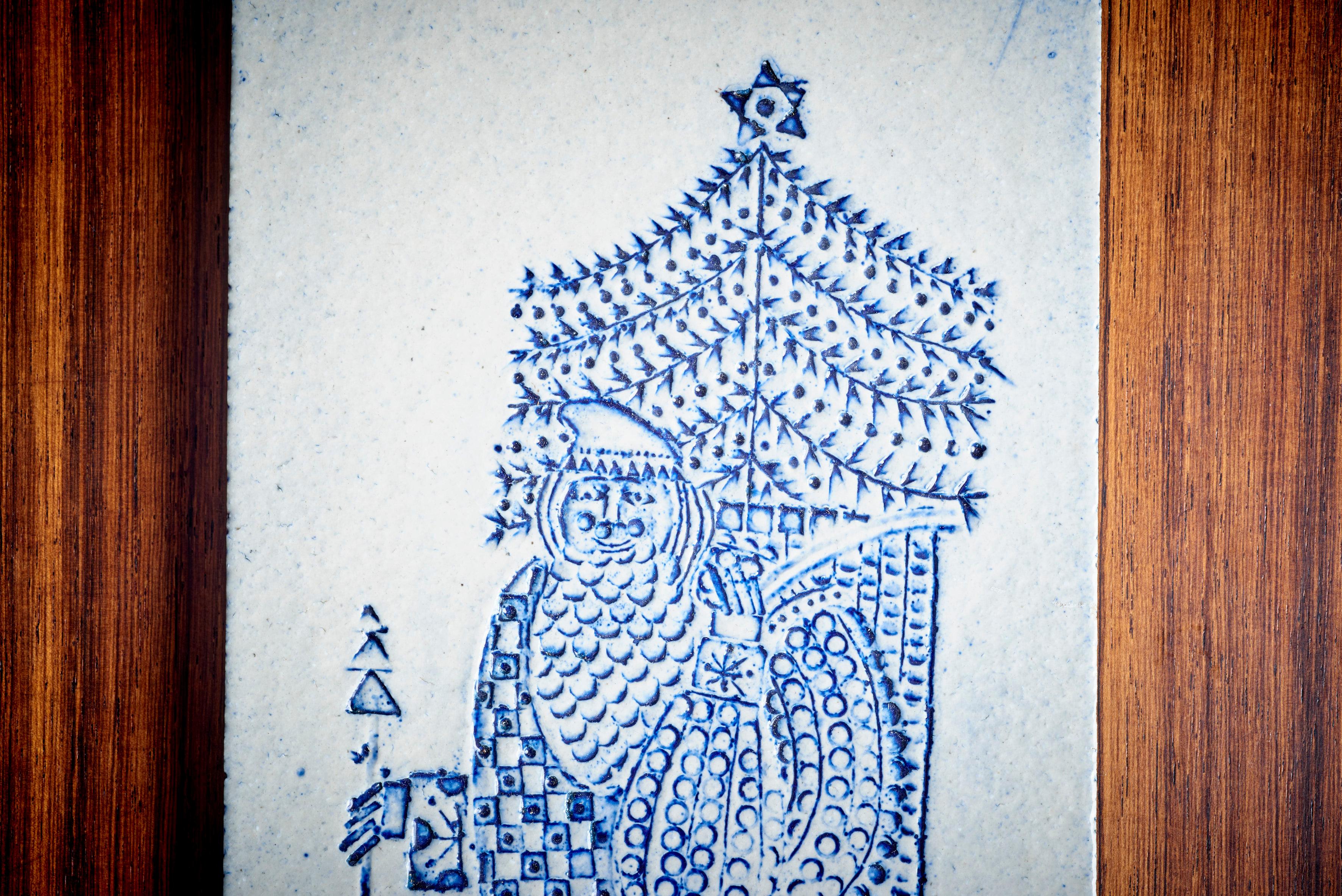 Roger Capron Set of 5 Blue Ceramic Tiles, France - 1950s, Labeled 8