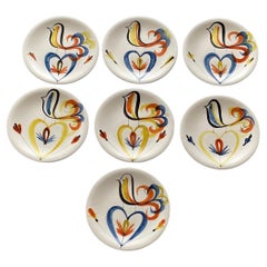 Retro Roger Capron Set of 7 Ceramic Plates with Stylized Birds, Vallauris, 1950s