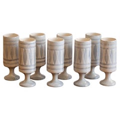 Roger Capron. Set of 8 ceramic glasses signed and dated 1976