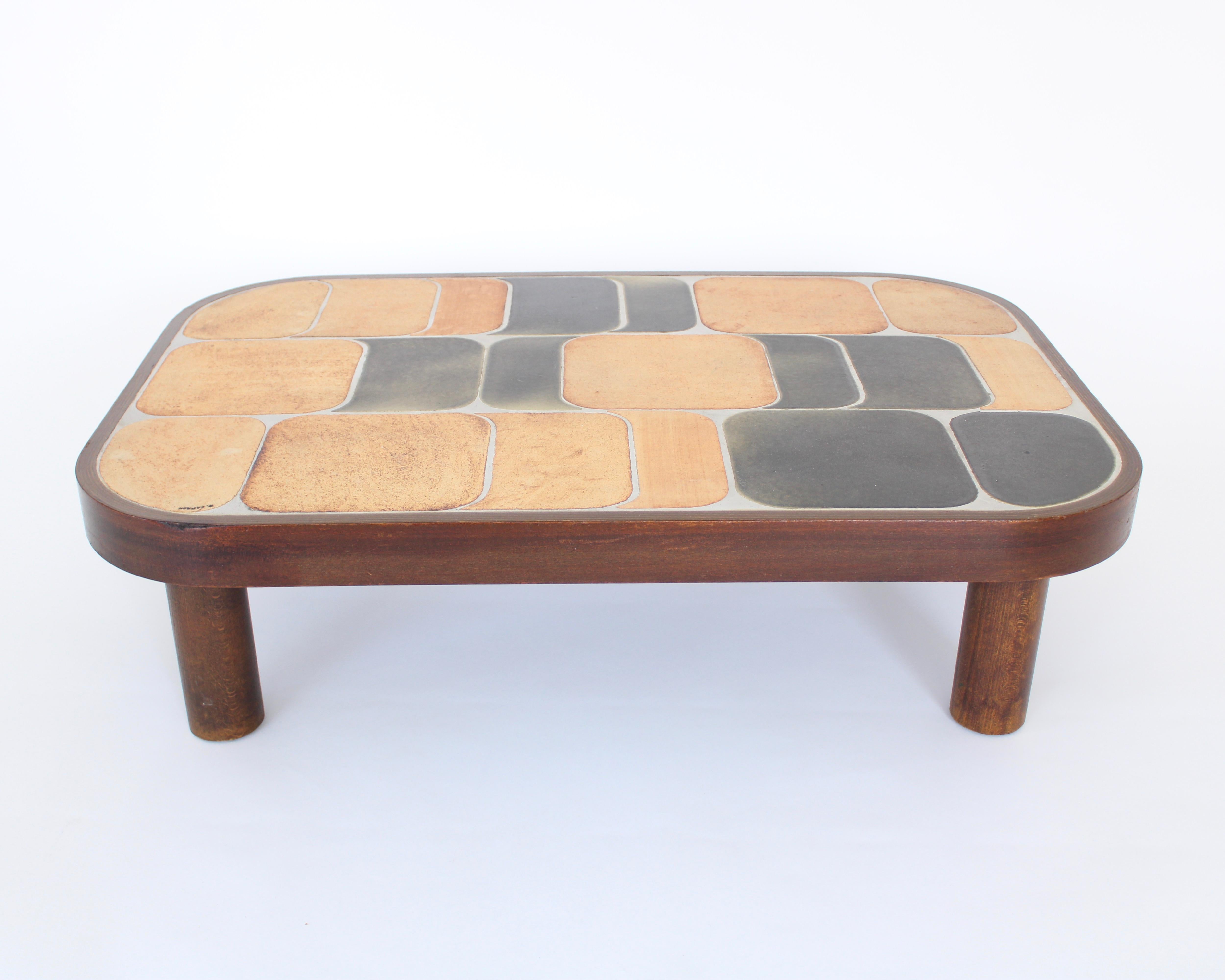 Mid-Century Modern Roger Capron Sho-Gun Low French Ceramic Coffee Table Vallauris Signed R Capron