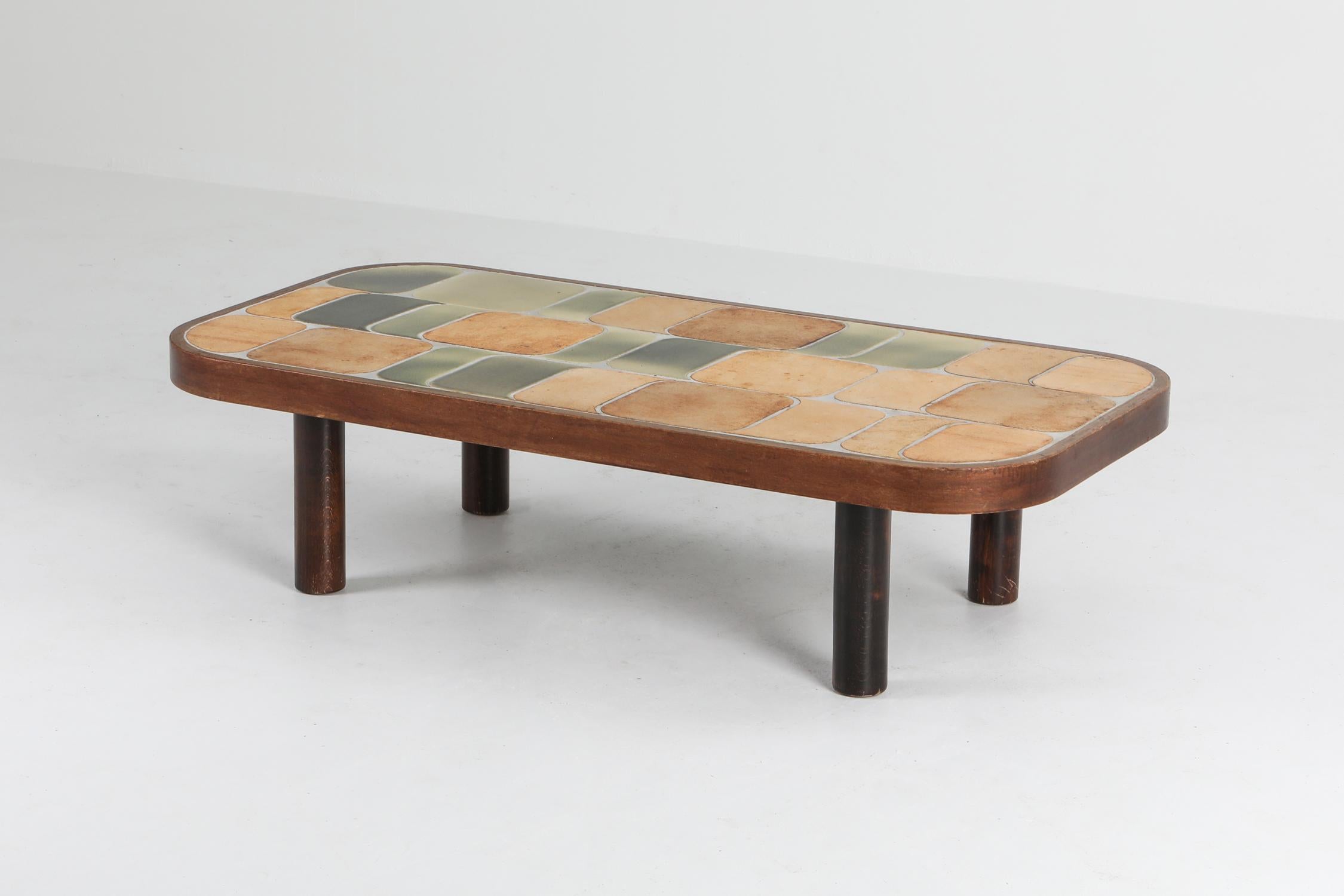 Mid-Century Modern ceramic tile top coffee table by Roger Capron, France 1960s features his unique 
